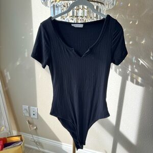 Black Ribbed Women's Bodysuit